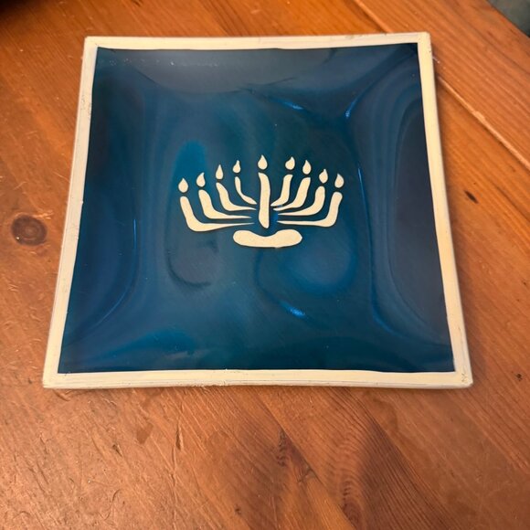 Chanukkah, Hanukkah, menorah, chanukiah, hanukkiah chanukkiyah Art Glass trivet - Picture 1 of 8